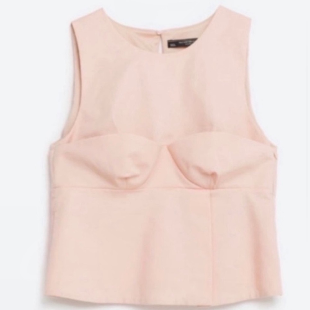 ZARA Pink Peplum Bustier Tank Crop Top Size Medium - Picture 6 of 6